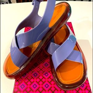 Tory Burch Criss Cross Jelly bubble Sandal size 10 Dark Lotus